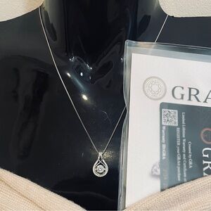 2 Carat Moissanite Teardrop Halo Pendant Necklace in 925 Sterling Silver + GRA